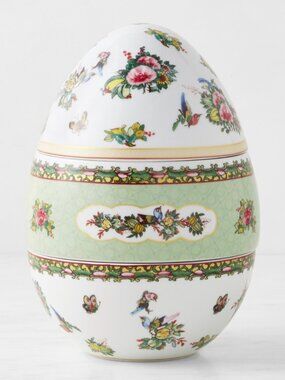 Williams Sonoma Porcelain Decorative Egg with Pastel Green and Floral Accents